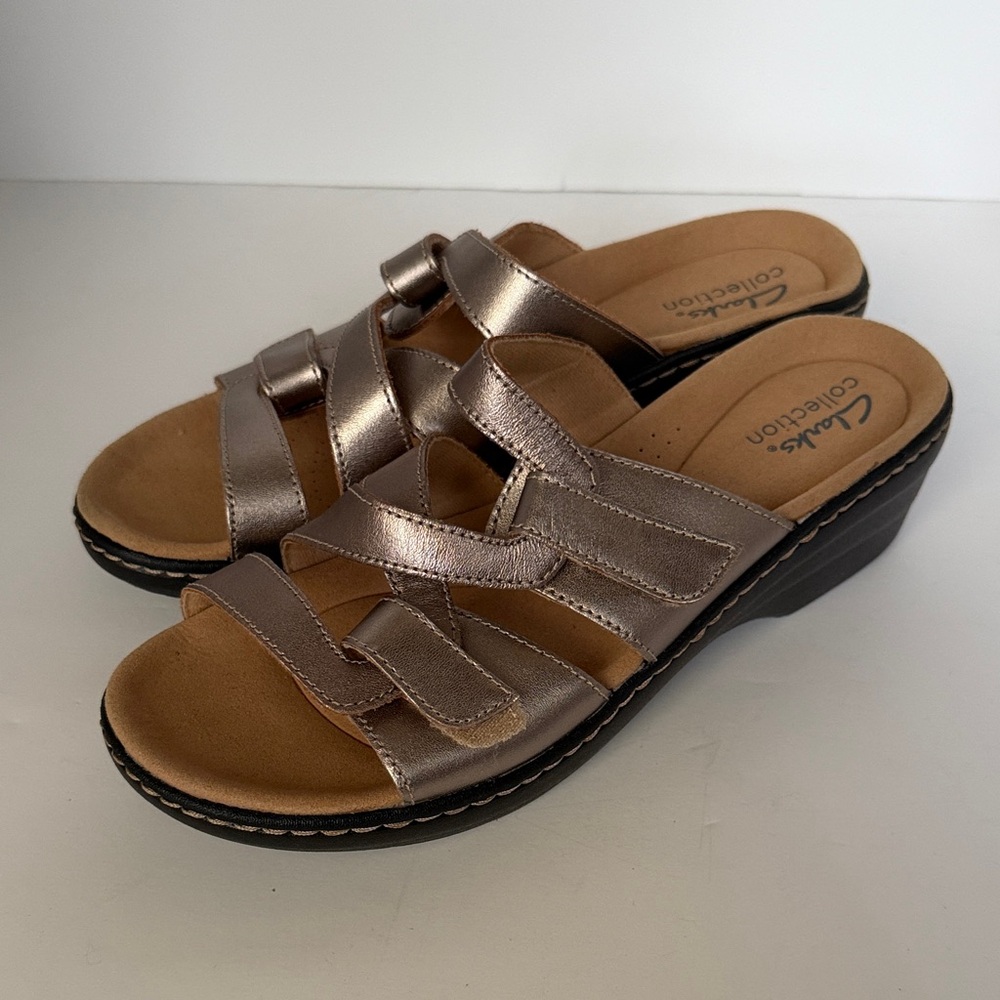 Clarks Women's 8 Metallic Sandals Merliah Karli leather NEW gold summer $80